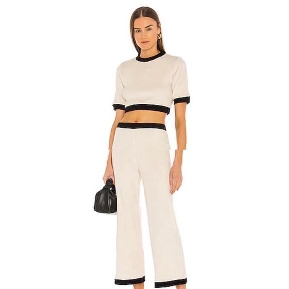L’Academie Gina Crop Top Linda Wide Leg Crop Pants Beige Black Small Set Outfit - Picture 1 of 11